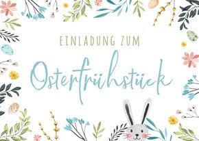 Einladung Osterfrühstück Hase & Blumenrahmen