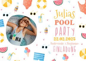 Einladung Pool Party rundes Foto 7. Geburtstag mit Mädchen