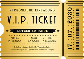 Einladung Ticketkarte gold V.I.P. 60. Geburtstag