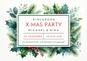 Einladung Weihnachtsfeier X-Mas Party Ilexzweige