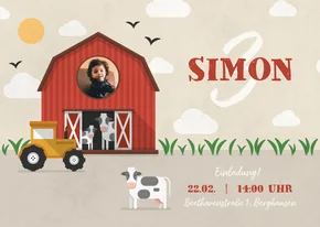 Einladung zum 3. Kindergeburtstag Bauernhof mit Kühen