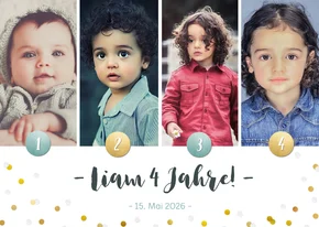 Einladung zum 4. Kindergeburtstag mit vier Fotos