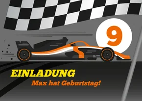 Einladung zum 9. Kindergeburtstag Formel-1-Auto 
