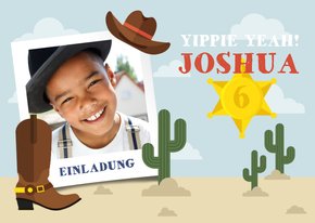 Einladung zum Kindergeburtstag Cowboy mit Foto