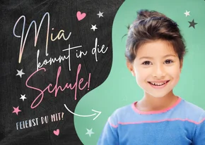 Einladung zur Einschulung Foto, Herzchen & Sterne