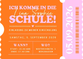 Einladung zur Einschulung Ticket Colourblocking pink-orange