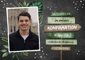 Einladung zur Konfirmation Foto Wegweiser botanisch