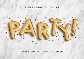 Einladung zur Party Marmor und goldene Folienballons