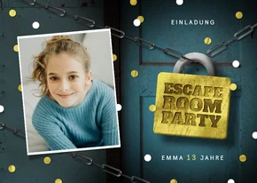 Einladungskarte 13. Kindergeburtstag Escape Room Foto