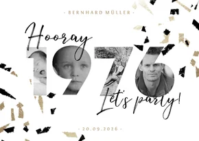 Einladungskarte 1976 Fotocollage und Konfetti