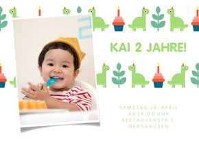 Einladungskarte 2. Kindergeburtstag kleine Dinosaurier