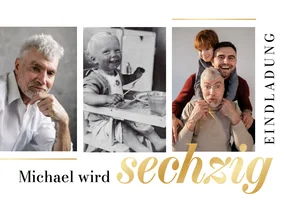 Einladungskarte 3 Fotos 60. Geburtstag Schriftzug