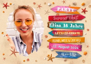 Einladungskarte Foto Sommerparty Strand Wegweiser