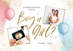 Einladungskarte Fotocollage Babyparty Gender Reveal