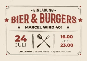Einladungskarte Grillfest 'Bier & Burgers' Gartenparty