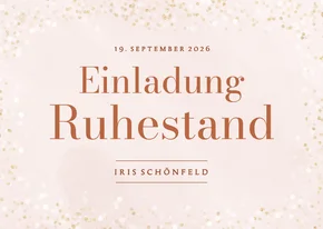 Einladungskarte Ruhestand rosa Glitzer Abschied Kollegin