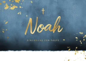 Einladungskarte Taufe Aquarell blau & Goldlook Foto innen