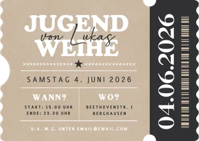 Einladungskarte Ticket Jugendweihe Kraftlook & Schwarz