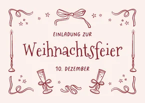 Einladungskarte Weihnachtsessen geschäftlich Doodles rosa