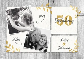 Einladungskarte zum Hochzeitsjubiläum Holz und Fotos