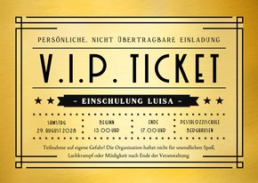 Einladungskarte zur Einschulung VIP-Ticket Goldlook