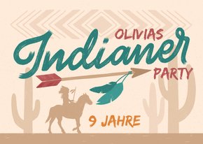 Einladungskarte zur Indianer-Party 9. Geburtstag