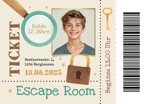 Escape Room Einladungskarte mit Foto Ticket