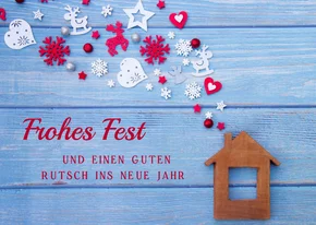 FairTrade-Weihnachtskarte mit Häuschen