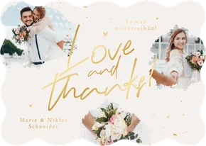 Foto-Dankeskarte Hochzeit 'Love & Thanks' Goldschrift