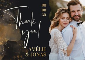 Foto-Dankeskarte Hochzeit Wasserfarbe Grau Gold