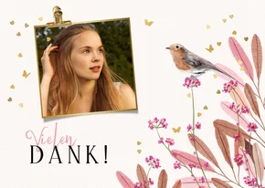 Foto-Dankeskarte zur Jugendweihe Vogel & Zweige