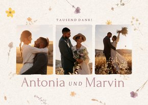 Foto-Danksagung Hochzeit Papier mit gepressten Blumen