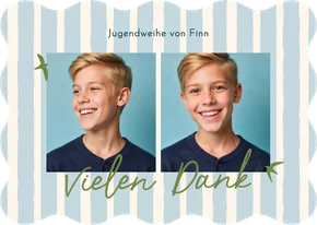 Foto-Danksagung Jugendweihe Vögel blau gestreift