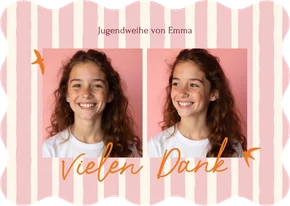 Foto-Danksagung Jugendweihe Vögel rosa gestreift