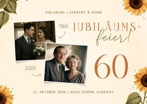 Foto-Einladungskarte 60. Hochzeitsjubiläum Sonnenblumen
