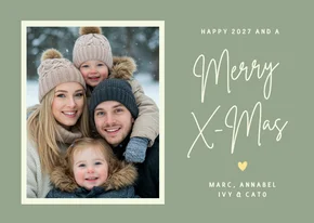 Foto-Weihnachtskarte grün-beige 'Merry X-Mas' Grüße