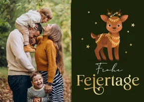 Foto-Weihnachtskarte Rentier mit Lichterkette