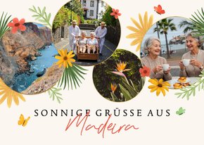Fotocollage aus Kreisen Portugal Blumen und Schmetterlinge