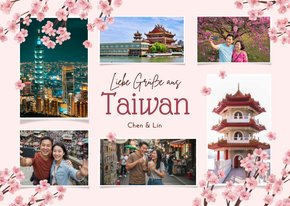 Fotocollage Taiwan Kirschblüten Urlaubskarte