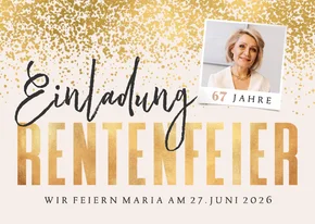 Fotokarte Einladung Rentenfeier Glitzer Konfetti