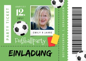 Fußball-Einladung Partyticket mit Foto 12. Kindergeburtstag