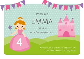 Geburtstagseinladung mit Prinzessin und Schloss 4 Jahre