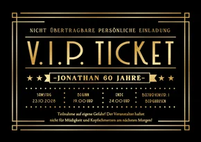 Geburtstagseinladung VIP-Ticket gold