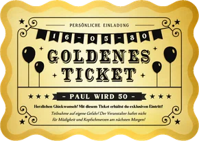 Geburtstagseinladung Wellenform Goldenes Ticket 50 Jahre