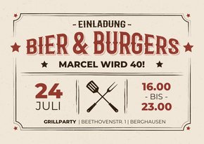 Geburtstagseinladung zu 'Bier & Burgers' 