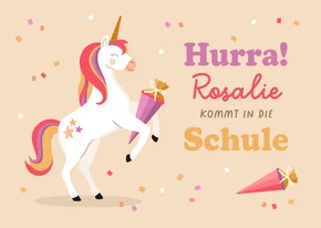 Glückwunschkarte 1. Schultag Einhorn mit Schultüte