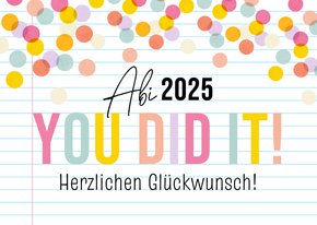 Glückwunschkarte Abi 2025 Konfetti