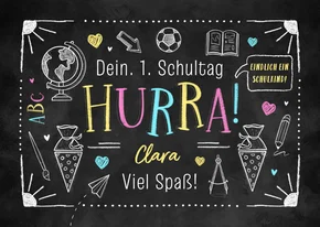 Glückwunschkarte Schulanfang Doodles Kreidetafel