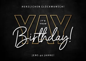 Glückwunschkarte schwarz 'Yay', its your birthday'