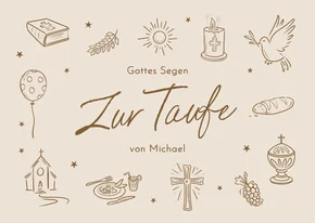 Glückwunschkarte Taufe christliche Symbole Doodles
